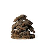 A CHINESE CARVED PINE MODEL OF A PINE TREE, 19TH CENTURY With a large gnarled trunk, the roots