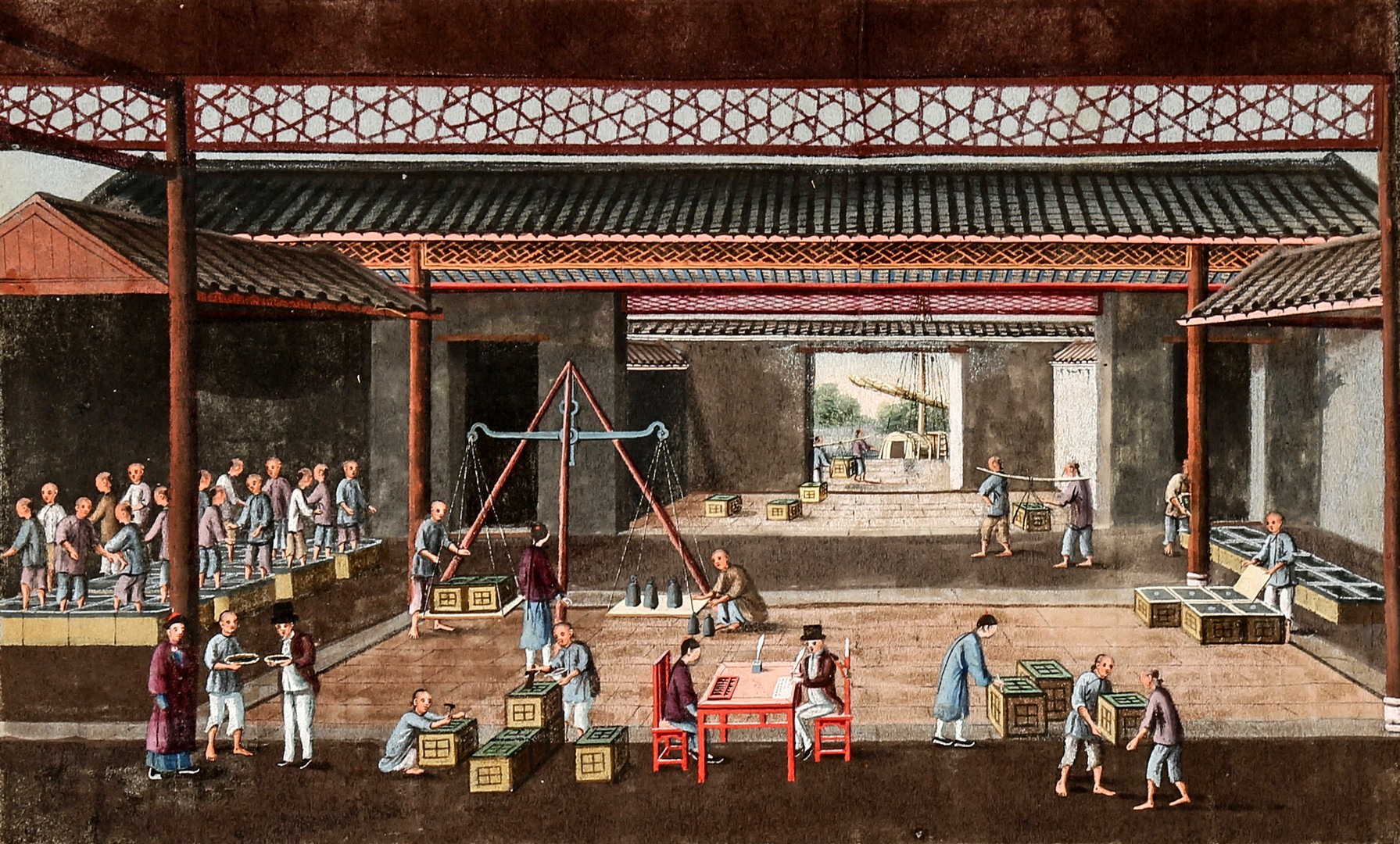 A CHINESE ALBUM OF PITH PAPER PAINTINGS, 19TH CENTURY Depicting the cultivation of tea, with figures