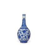 A CHINESE BLUE AND WHITE BOTTLE VASE, SIX CHARACTER QIANLONG SEAL MARK AND OF THE PERIOD 1736-95 The