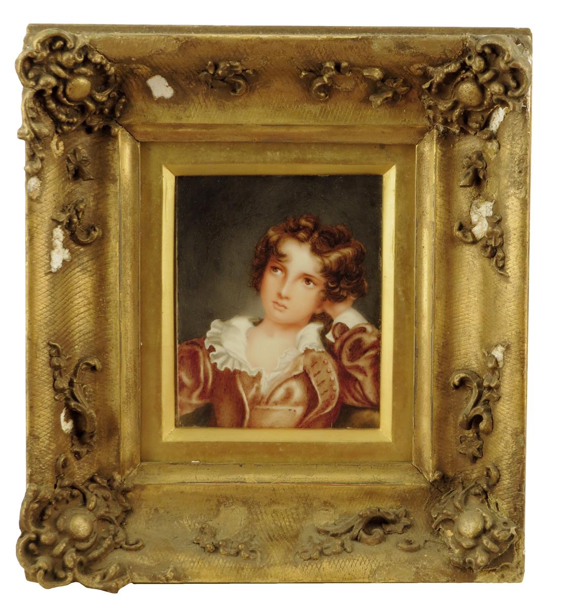 λ Three late Victorian miniatures on ivory, one of a young boy, one of a love sick young girl, the