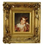 λ Three late Victorian miniatures on ivory, one of a young boy, one of a love sick young girl, the