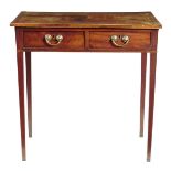 A George III mahogany side table, inlaid with stringing, the crossbanded top above twin frieze