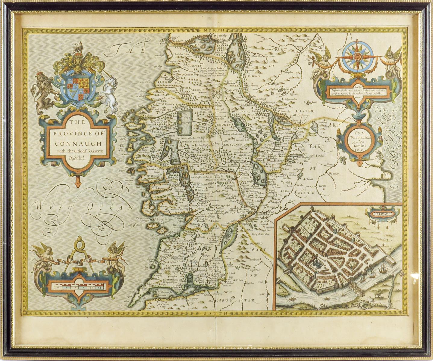 John Speed (1552-1629). 'THE PROVINCE OF CONNAUGH with the Citie of GALWAYE', a hand-coloured