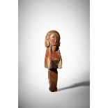 A rare painted treen lever action nutcracker, carved with the head of a man with a flat face and