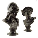 Two 19th century Wedgwood black basalt busts of Mercury and Minerva, both with impressed marks '