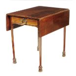 A George III mahogany Pembroke table, the drop-flap top above a frieze drawer on chamfered legs