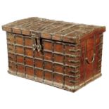 An Eastern teak and iron mounted pirate's style chest, with strapwork hinges and locking clasp,