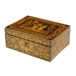 A Regency penwork box, the hinged lid decorated with chinoiserie figures, the body with flowers