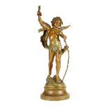 After Auguste Moreau (French 1834-1917). A cold painted spelter figure of Cupid, the base with an