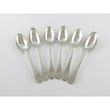 A set of six George III silver Bright-cut tablespoons, by George Smith, London 1785, the terminals