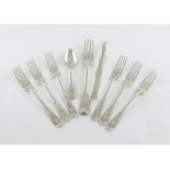 A mixed lot of silver flatware, various dates and makers, comprising: a George III Fiddle pattern