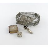 A mixed lot, comprising silver items: a late-Victorian silver shoe pin cushion, by Adie and Lovekin,