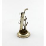 A novelty silver golf bag hat pin stand, ring stand and pin cushion, by Crisford and Norris,