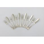 A set of six silver Hanoverian Rat-tail pattern fish knives and forks, by The Harrison Brothers,