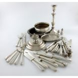 A mixed lot, comprising silver items: a matched set of sixteen George III/IV silver King's pattern