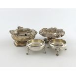A mixed lot of silver items, various makers and dates, comprising: a pair of George III salt