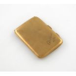 A 9 carat gold cigarette case, by H. Matthews, Birmingham 1911, plain rectangular form, inscribed,