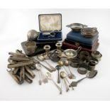 A mixed lot of silver items, various dates and makers, comprising: a table cigar lighter modelled as