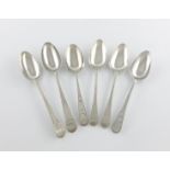 A collection of six George III silver Bright-cut tablespoons, various dates and makers,