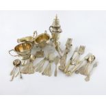 A mixed lot, comprising silver items: an Edwardian silver sugar caster, by Charles Townley and