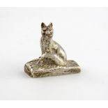 A cast silver novelty fox menu card holder, by Sebastian Garrard, London 1913, retailed by Garrard