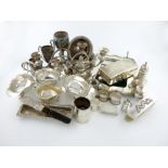 λ A mixed lot, comprising silver items: an early-Victorian snuff box, Birmingham 1838, a pen tray, a