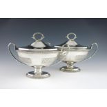 A pair of George III silver two-handled sauce tureens and covers, by John Robins, London 1798,