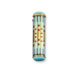 An Art Deco lipstick holder by Van Cleef & Arpels, of geometric design and applied with blue, red