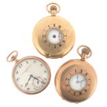 A 9ct gold half hunting cased pocket watch by Elgin, the signed white enamel dial with black Roman