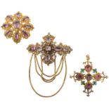 An early Victorian pink topaz mounted gold cannetille brooch,