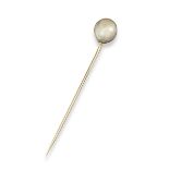 A natural pearl set gold stick pin, case by Wiese. Accompanied by report number 09814 dated 5th