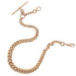 A 9ct gold tapering curb link watch chain, 58.7g, 34.5cm.
