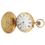 An 18ct yellow gold hunting cased stem-wind pocket watch by Langford, the white enamel dial with