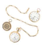 A gold open faced pocket watch by Tiffany & Co, the signed white enamel dial with outer Arabic