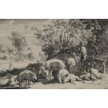 After Adriaen Van de Velde Farmhands and livestock Engraving by Frederick de Witt (c.1629/31-1706)