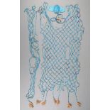 An Egyptian faience mummy net with rods and beads with linen tassels, approx 102 x 28cm with a