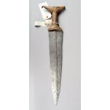 A Ron dagger Bauchi Province, Nigeria the tapering stepped blade with incised linear decoration,