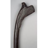 A Fiji kiakavo, spurred club Polynesia wood, the curved top with a textured edge, a medial ridge and