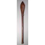 A Tonga paddle club Polynesia wood, with a leaf shape blade and and a pointed collar, the diamond