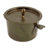 A copper glazing pot and cover, the lid with an acorn handle and with impressed marks 'G * O' and