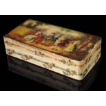 λ A late 19th century painted ivory box, the hinged lid decorated with a scene of figure dancing in