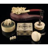 λ After Giambologna. A bronze model of Mercury, on an ivory base, an ivory box with a hinged lid,