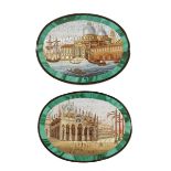 A pair of Italian micromosaic oval paperweights, inlaid with views of Venice: St. Marks Basilica and