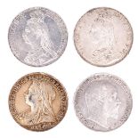 Victoria, Silver Crowns (4), 1889 (2); 1894, LVII; 1902 (S 3921; 3937; 3978). About very fine or