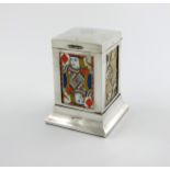 An Edwardian silver playing cards box, maker's mark worn, Chester 1907, upright rectangular form,