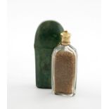 An 18th century French gold-mounted scent/salts bottle, shaped flat rectangular form, the screw-