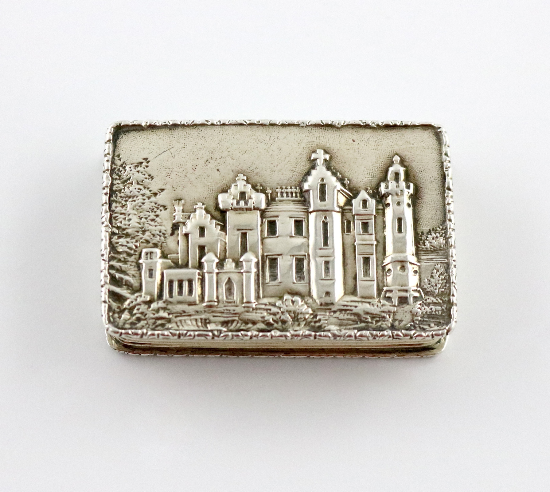 An early Victorian silver castle-top vinaigrette, Abbotsford House, by Nathaniel Mills, Birmingham