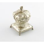 An Edwardian novelty silver inkwell, by Thomas Ducrow, Birmingham 1901, modelled as the Royal crown,