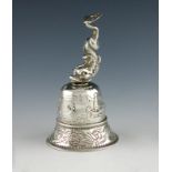 A 19th century Dutch silver table bell, maker's mark of E with a pipe below, circa 1880, tapering