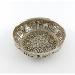 A Turkish silver dish, Abdulhamid ii period, circa 1900-1909, circular form, embossed with